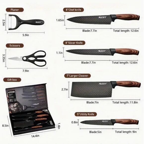 Professional 6 Piece Kitchen Knife Gift Box Set High Carbon Stainless Steel New - Picture 4 of 6